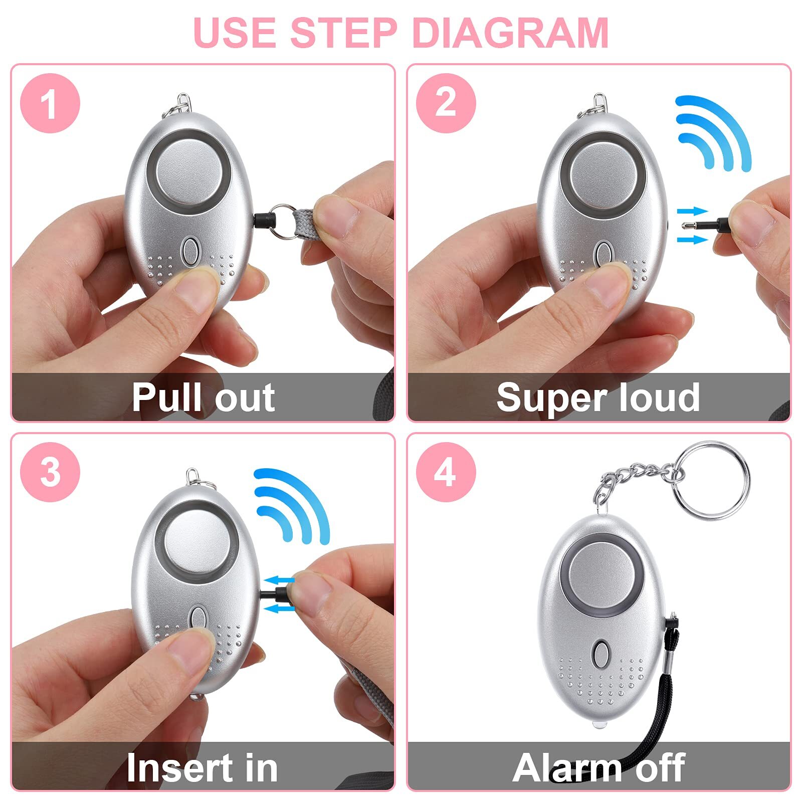 Safe Sound Personal Alarm 12 Packs 140DB Personal Security Alarm Keychain wit…