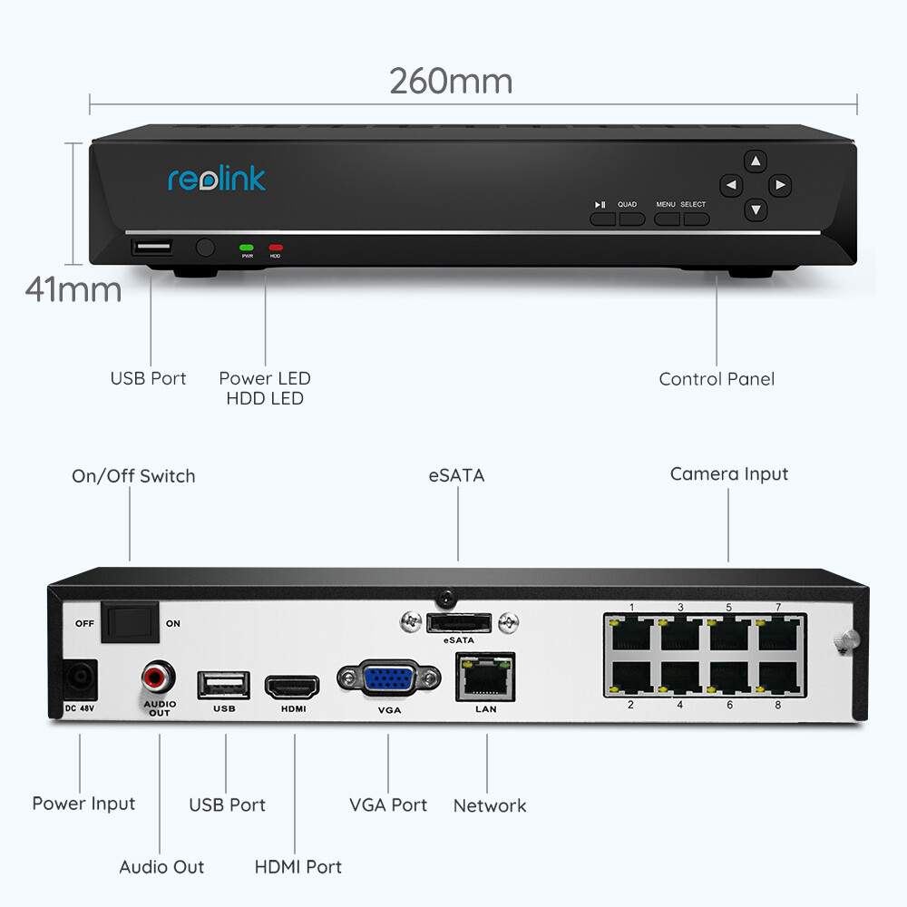 Reolink 8 Channel NVR 4K 8MP Home Security Camera System Kit Outdoor RLK8-800B4