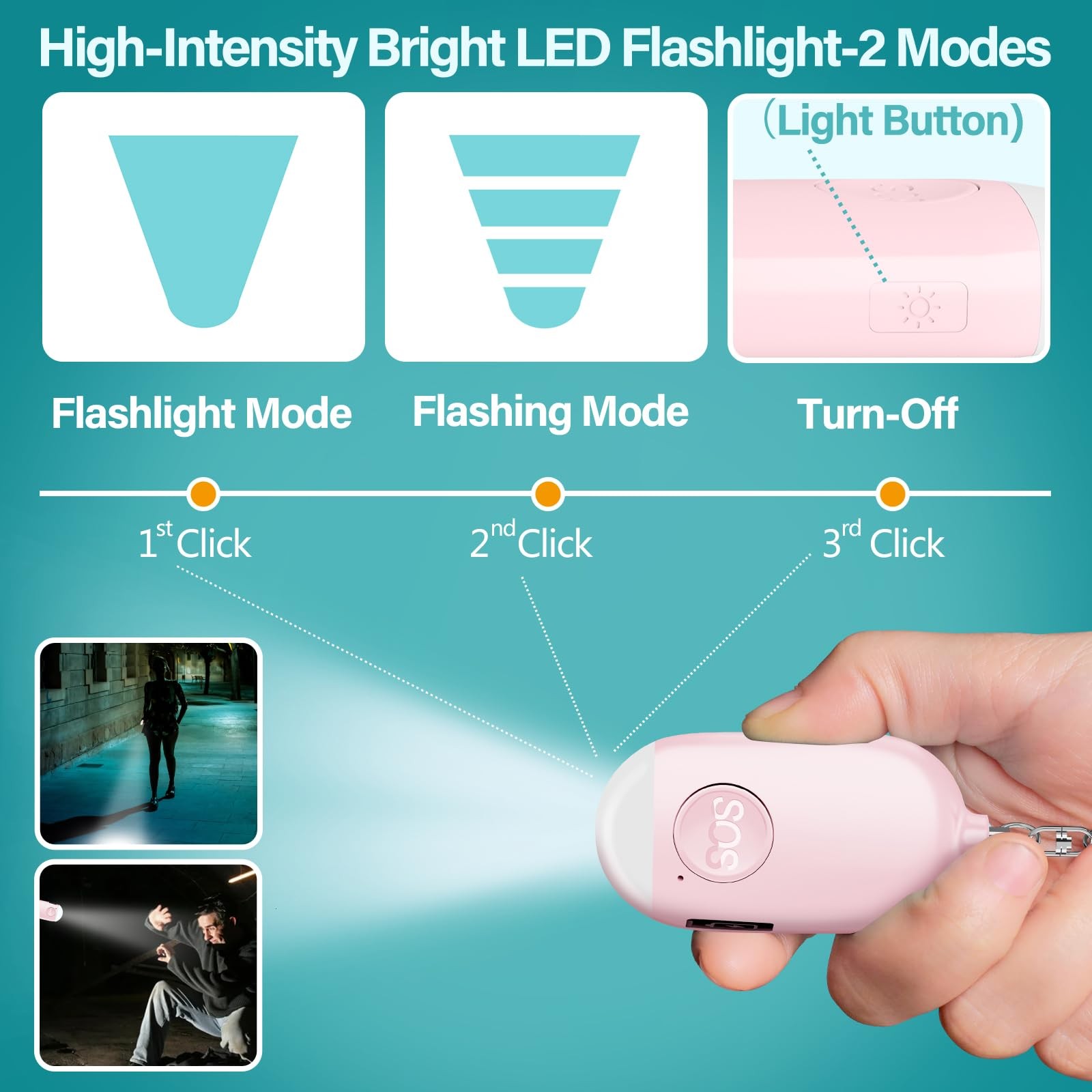 Personal Safety Alarm for , 2 Pack Rechargeable 130dB Alarm Keychain with Fla…