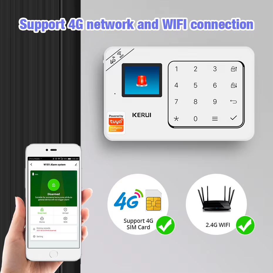 Home Alarm System Support Alexa W184 Tuya Smart Home Security Alarm 4G/WiFi Wire