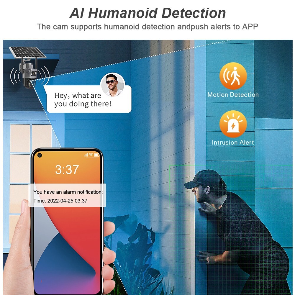 Wifi Solar Powered Security 8MP Wireless Camera PTZ FHD Waterproof Surveillance