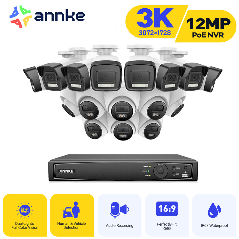ANNKE 16CH 8MP 4K NVR 5MP POE IP Security Camera System Audio Recording Outdoor