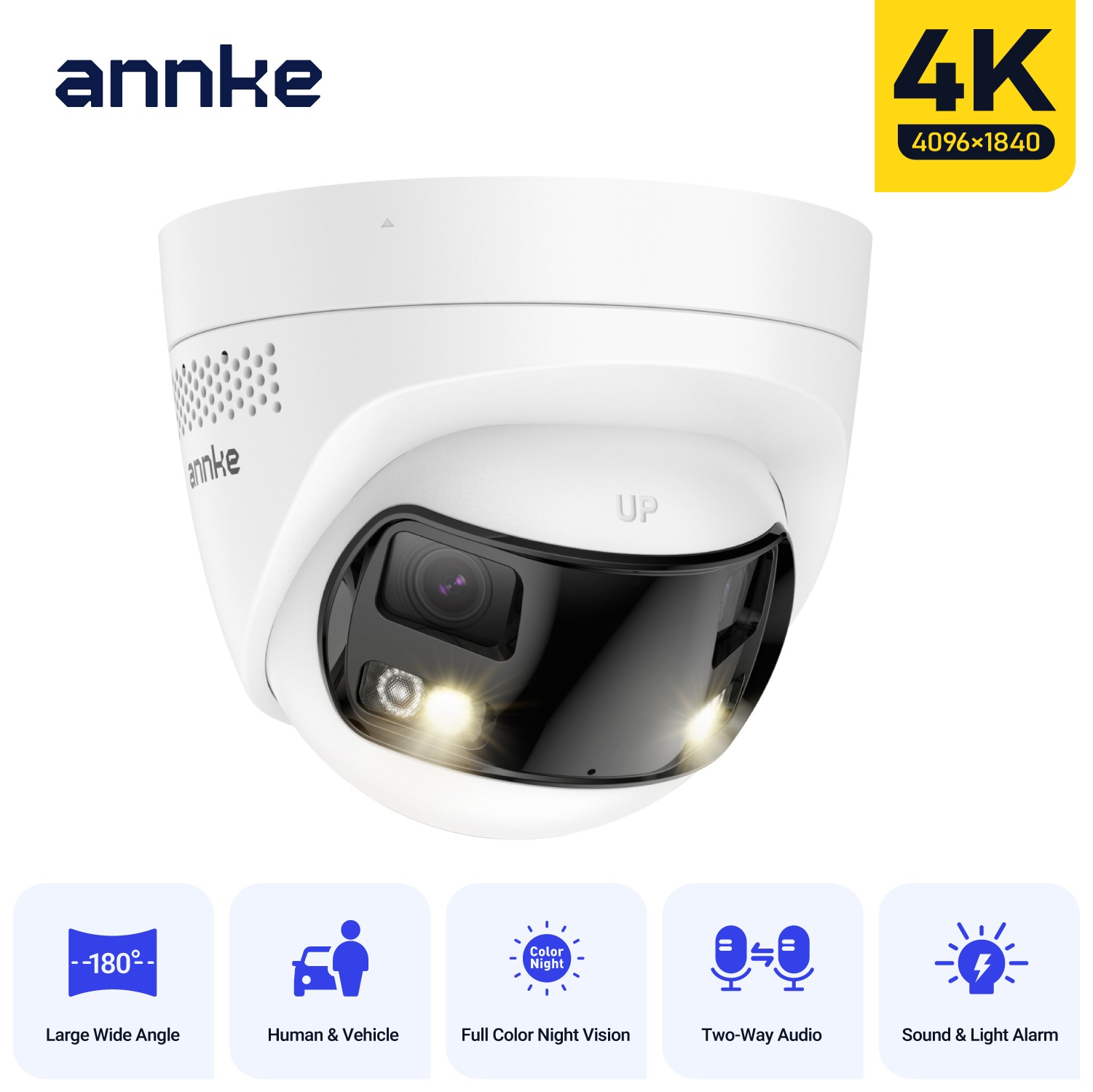 ANNKE 4K Dual Lens 180° View AI Color Night PoE Security IP Camera Two-Way Audio