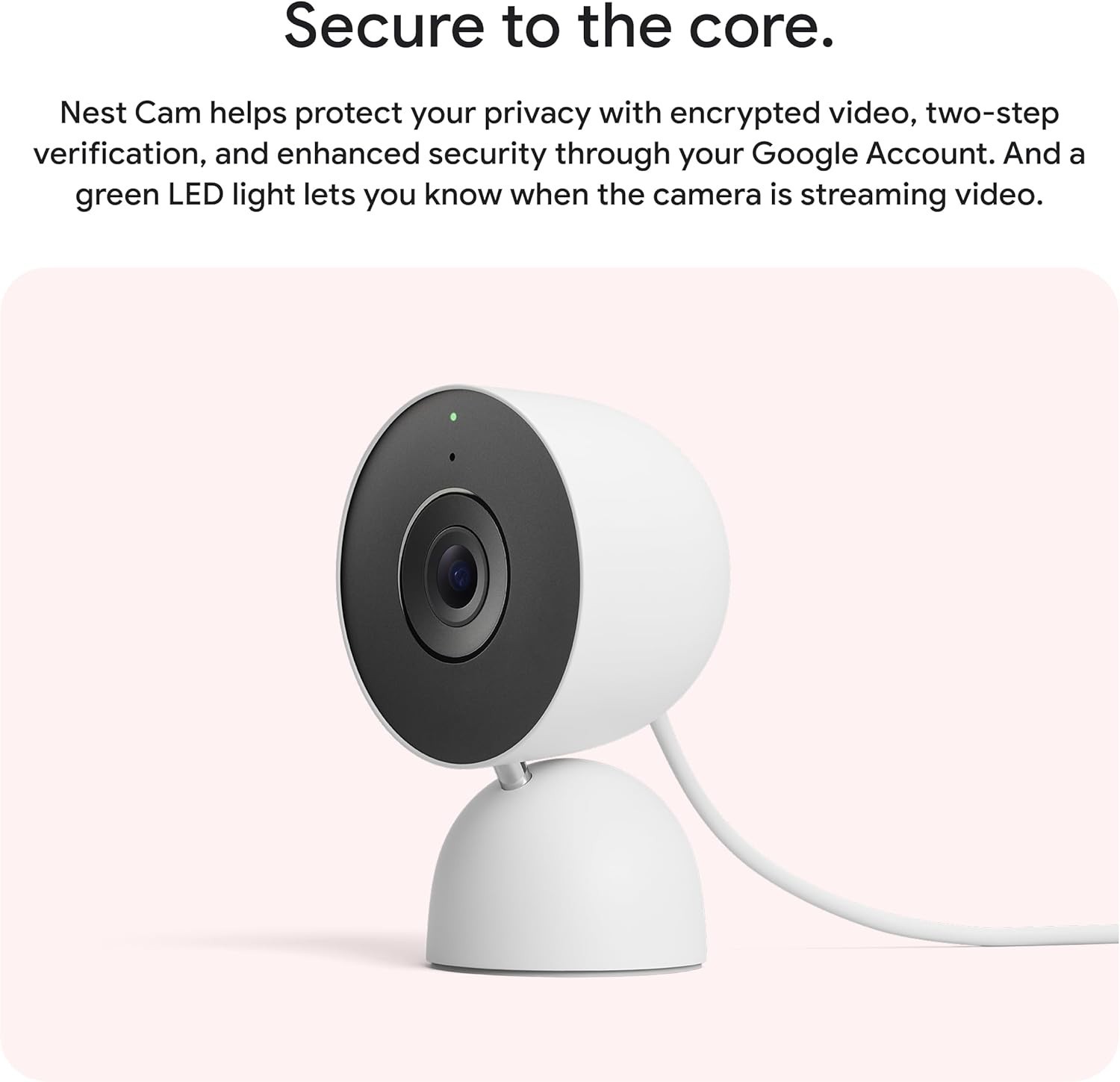 Google Nest Cam Indoor (Wired, 3rd Gen) – Security Camera with 2K Video – Snow