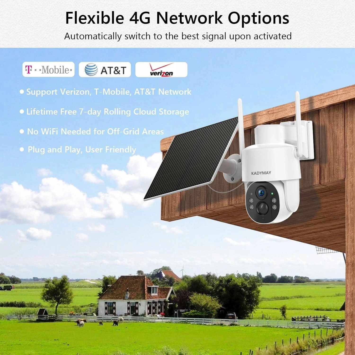 4G LTE Cellular Solar Security Camera No WiFi Outdoor 2K Night Vision & SIM Card