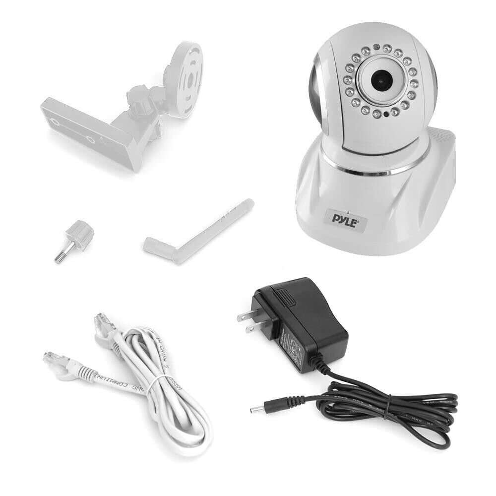 Pyle IP Cam WiFi Security Camera Full HD 1080p App Download Pan Tilt White