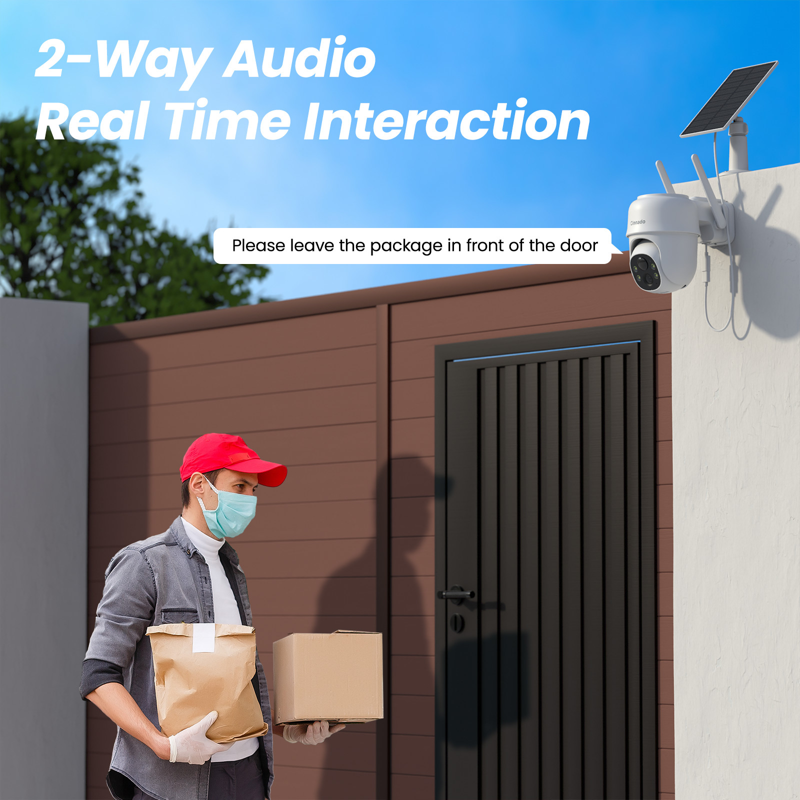 2K WIFI 360°Pan/Tilt Home Solar Security Camera Outdoor Wireless Human Detection