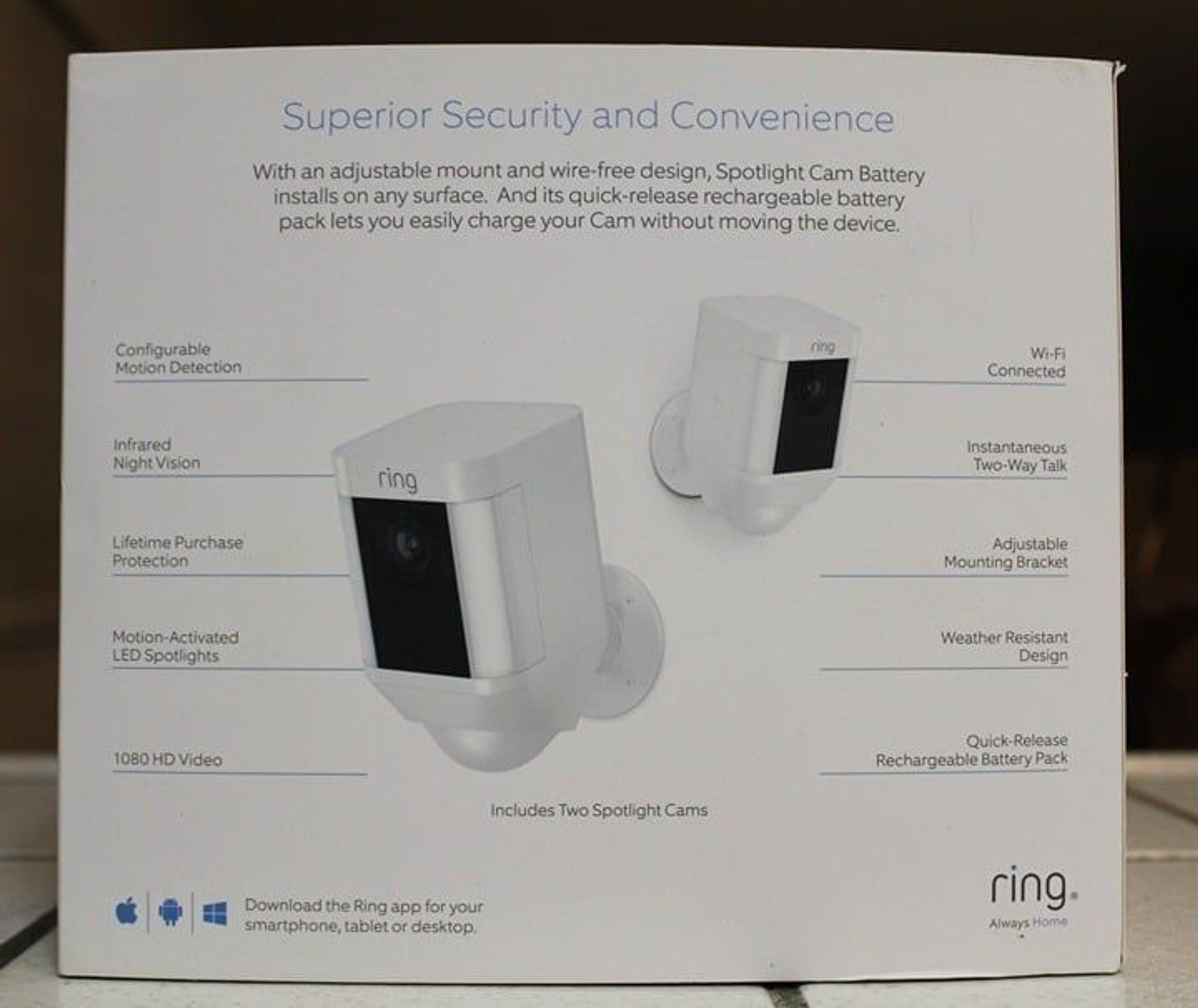 (NEW) RING Outdoor Security Camera & Spotlight w/ Battery – 2 Pack – White