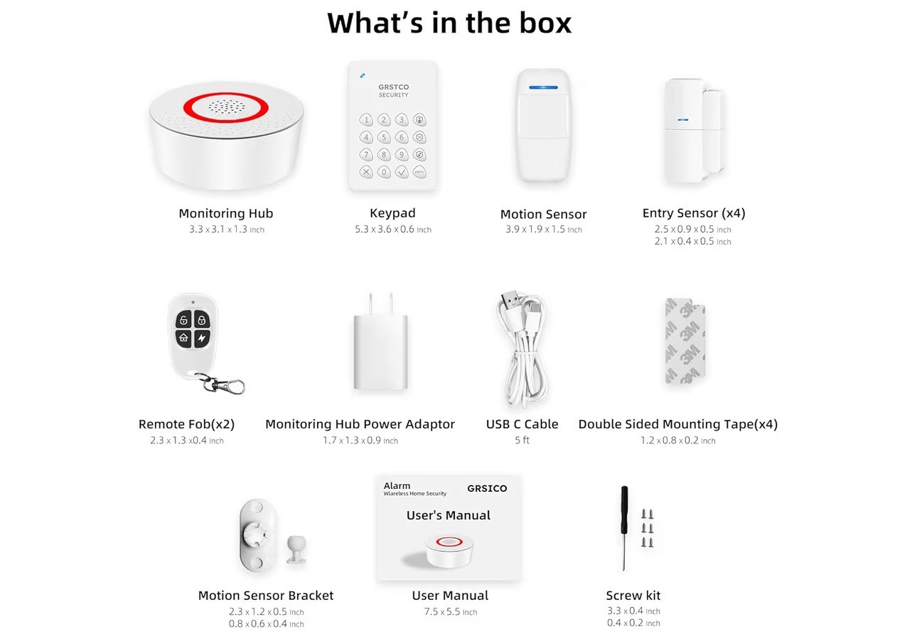 Wireless Alarm System 9 Piece Kit, WiFi Alarm System for Home Security With App