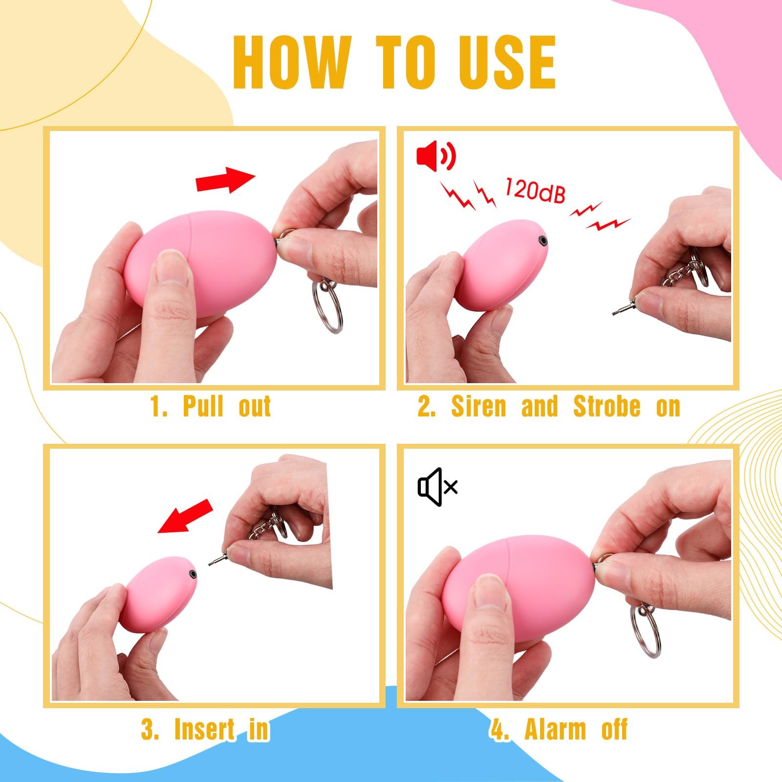 8 Pcs Personal Safety Alarm for Women 120db Loud Sound Personal Siren Self De…