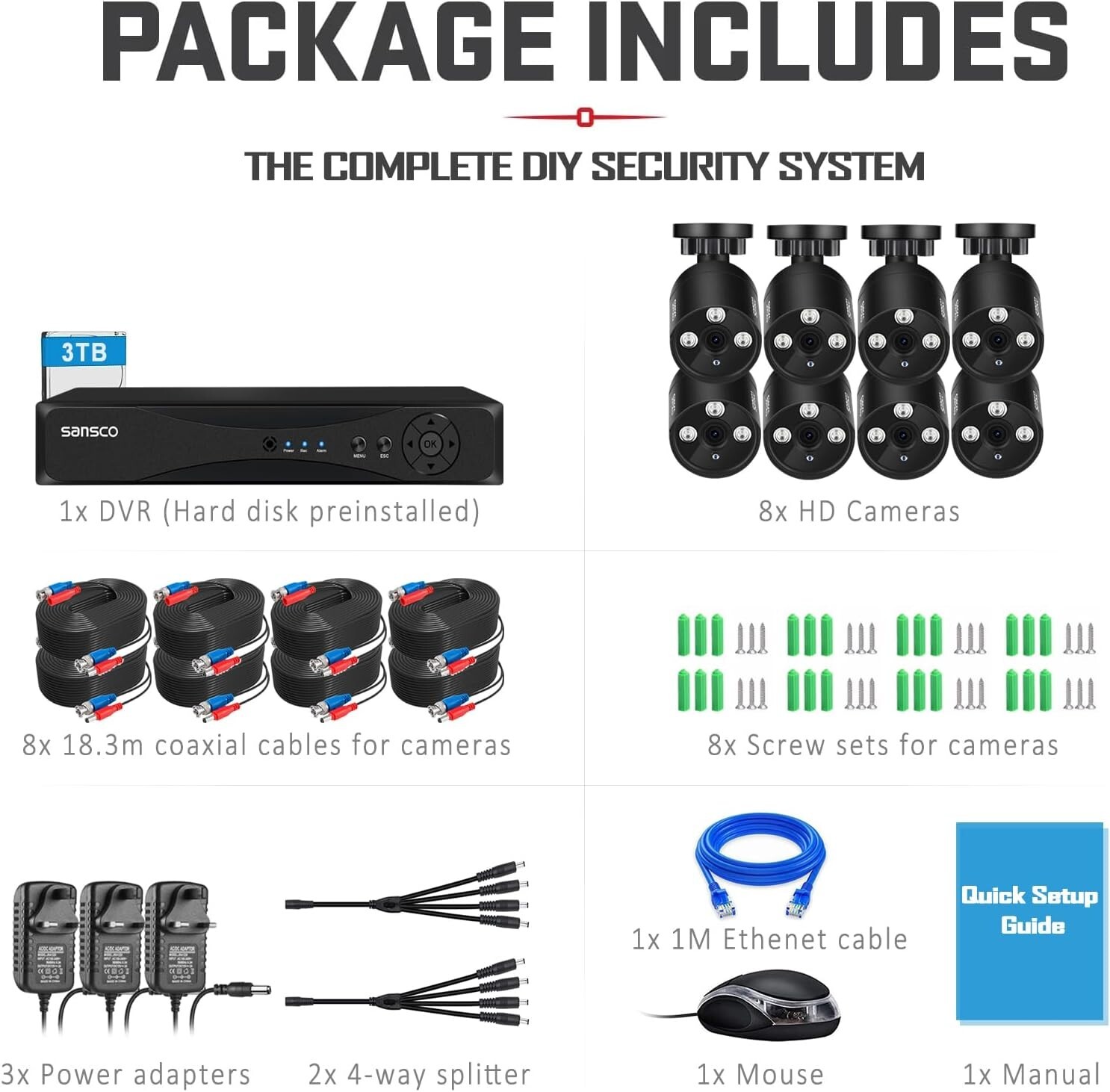 8CH 5MP Lite DVR 1080P Outdoor CCTV Security Camera System Kit Night Vision 3TB