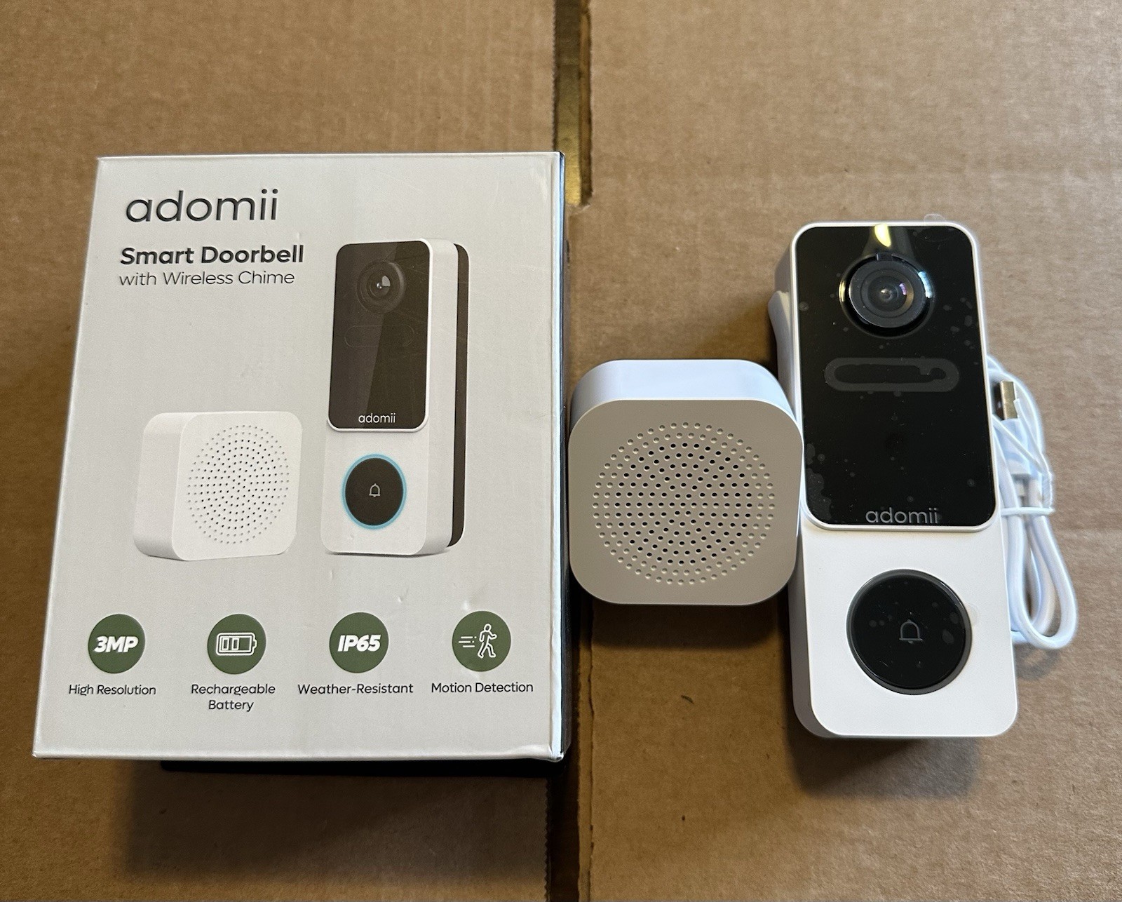 Adomii Wireless Video Doorbell Motion Security Camera w/ Chime Rechargeable
