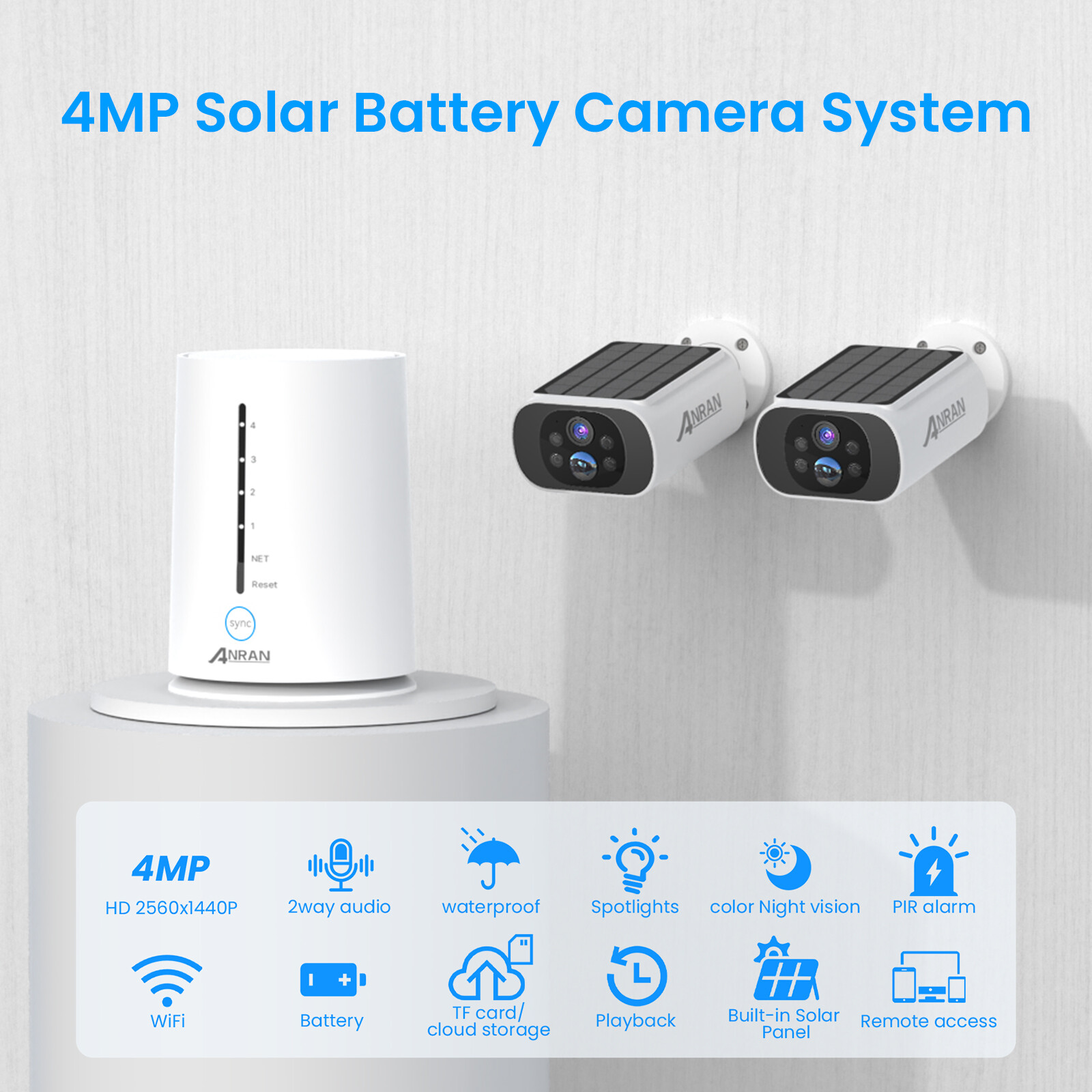 ANRAN Solar Battery Wireless Security Camera System WiFi IP Outdoor Home Audio