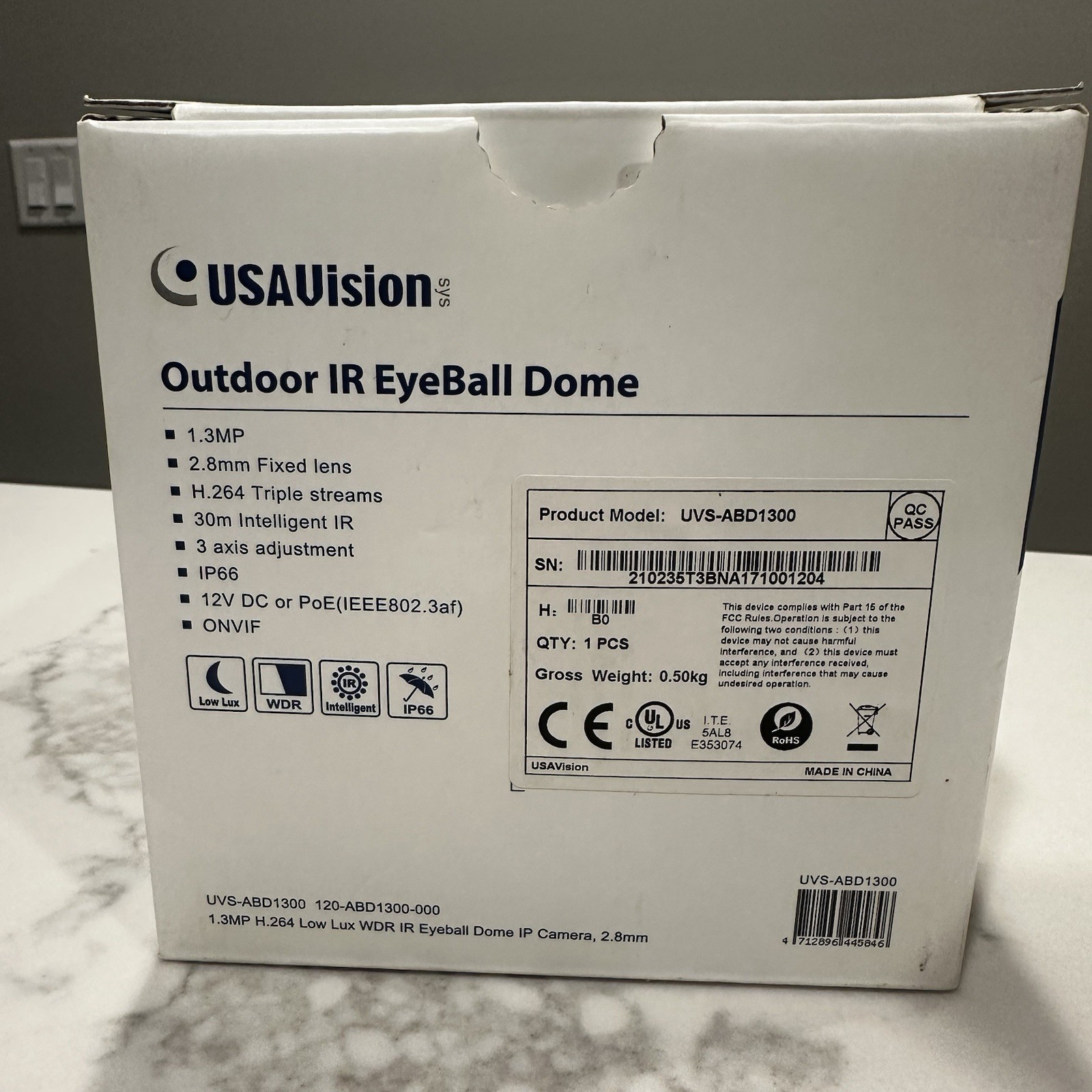 USAVision ABD1300 1.3MP Outdoor IR Eyeball Dome IP Camera ONVIF 2.8mm Fixed Lens