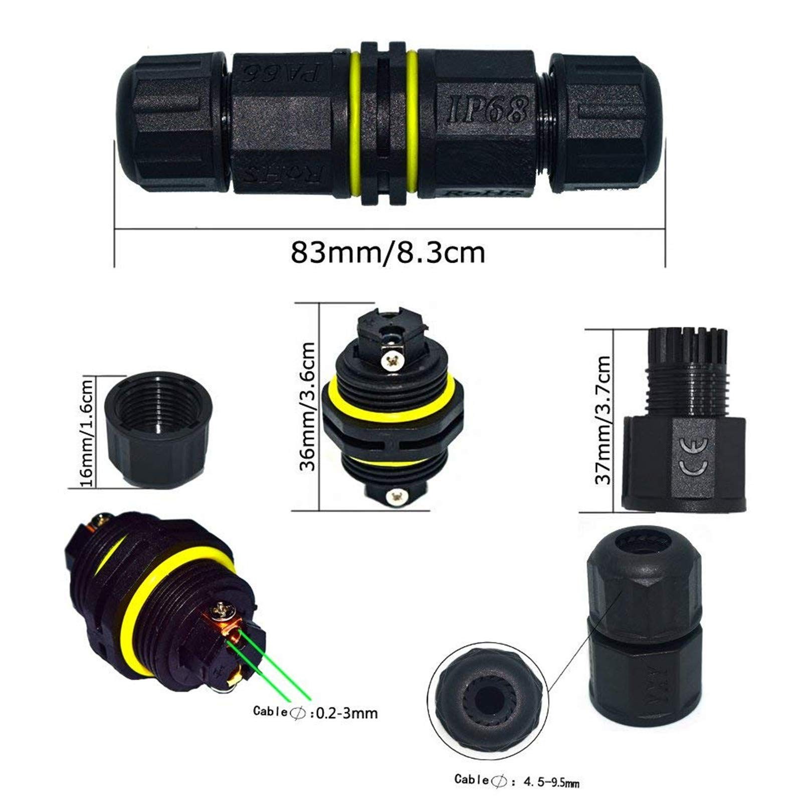 ILSSLI Junction Box Outdoor Waterproof IP68 Electrical 8.5*3*3 CM, black