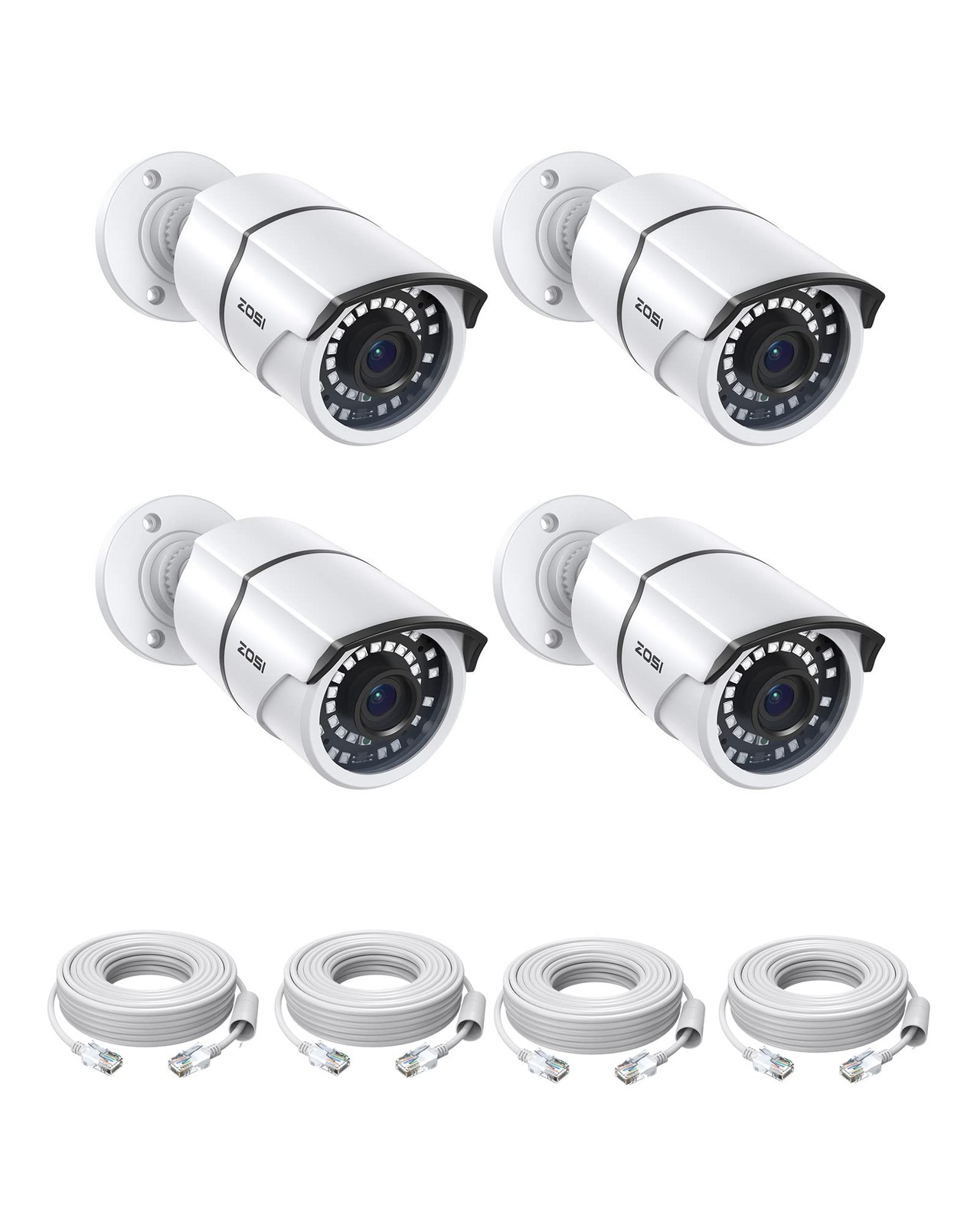 ZOSI 4PK 5MP Add-on POE Security Camera with Ethernet 4Cam, POE-4Cam
