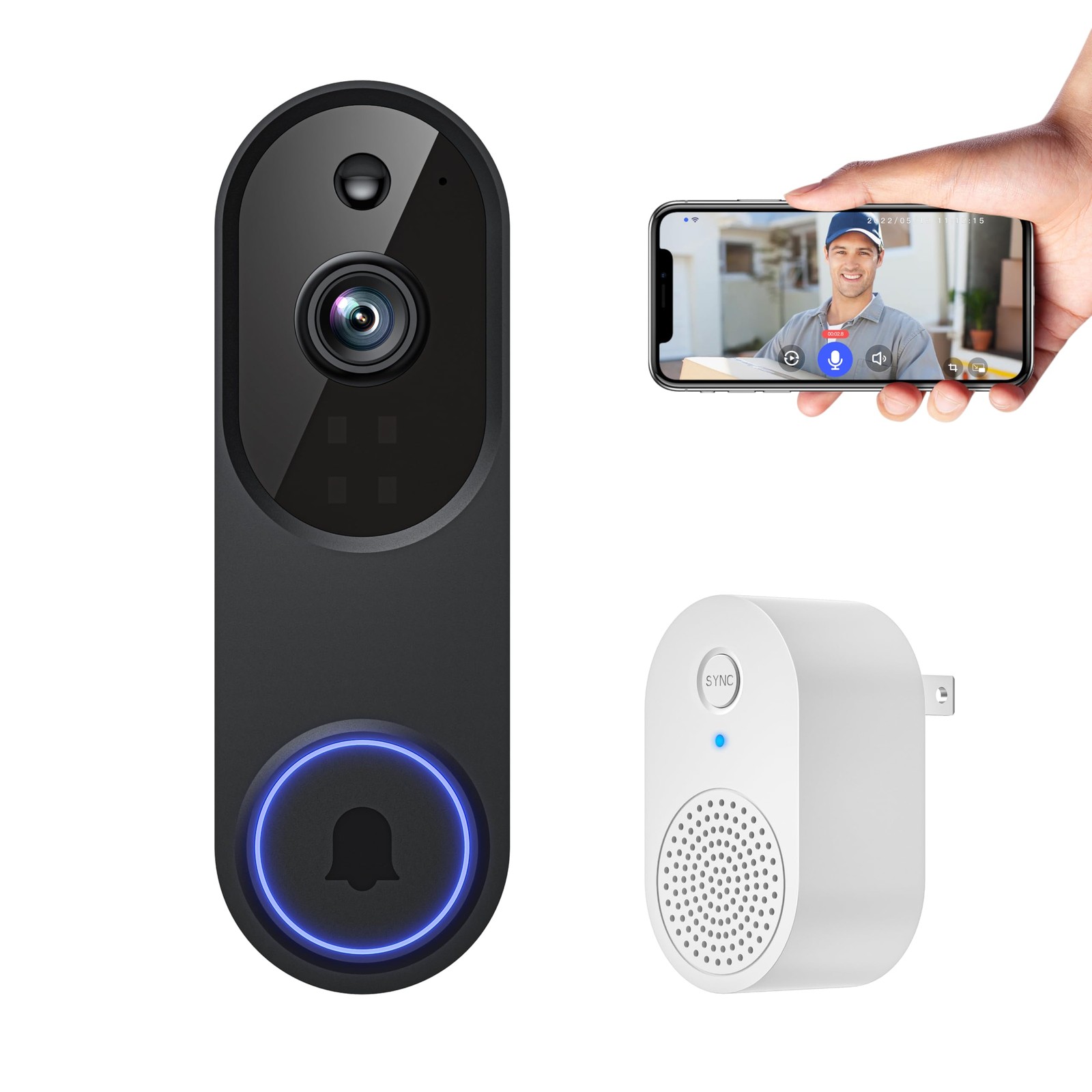 ALPHAPEACH 1080p Smart Video Doorbell Camera Wireless, Black