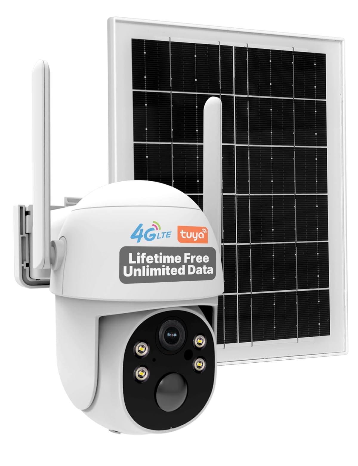 MOES 4G Cellular Solar Security Lifetime Free Unlimited Data, White