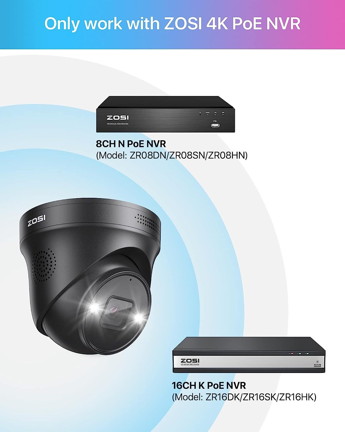 8MP 4K PoE Security Dome IP Camera Color Night Vision IP66 Work For ZOSI POE NVR