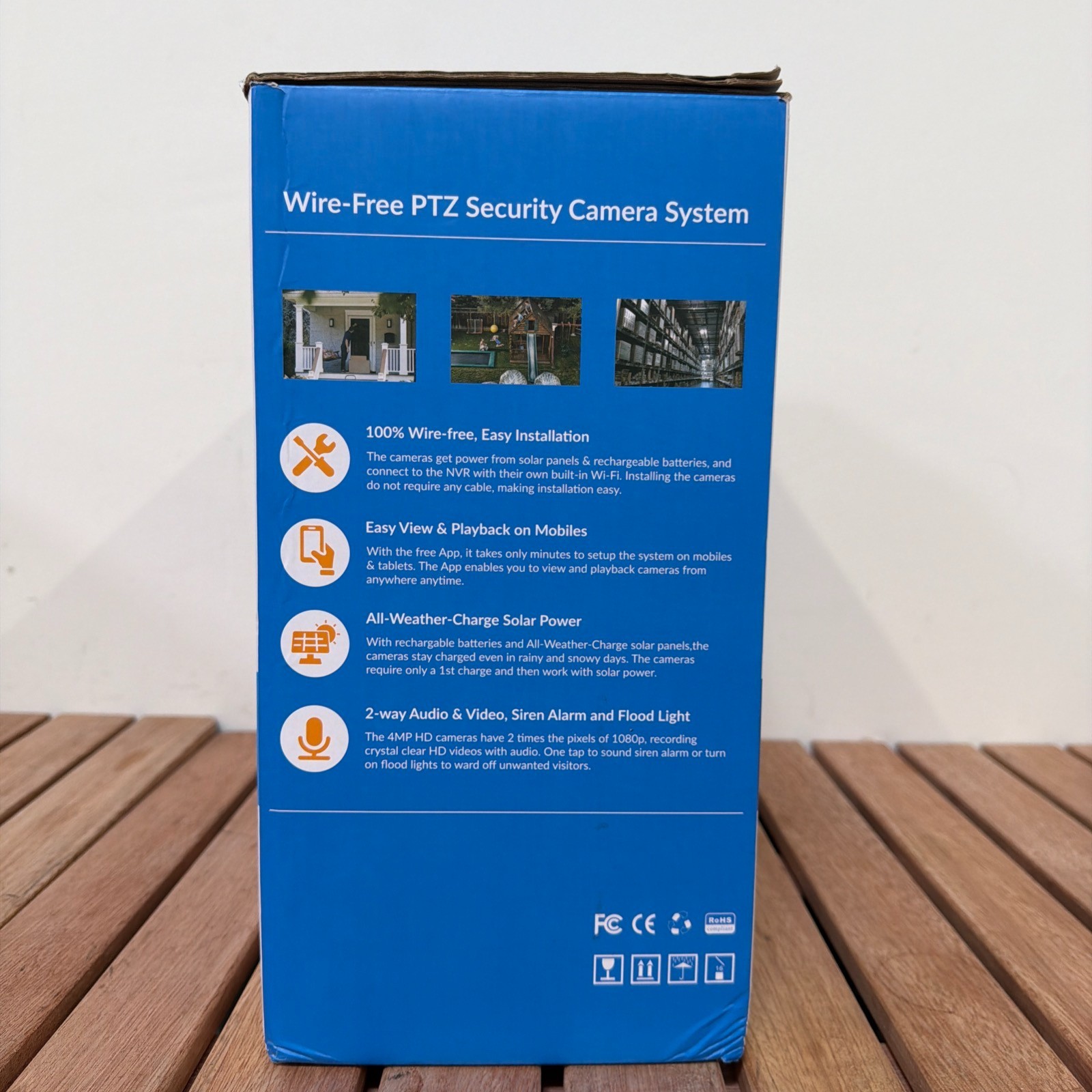 Wire-Free PTZ Security Camera System Solar Power Full HD 4 Cameras Wi-Fi