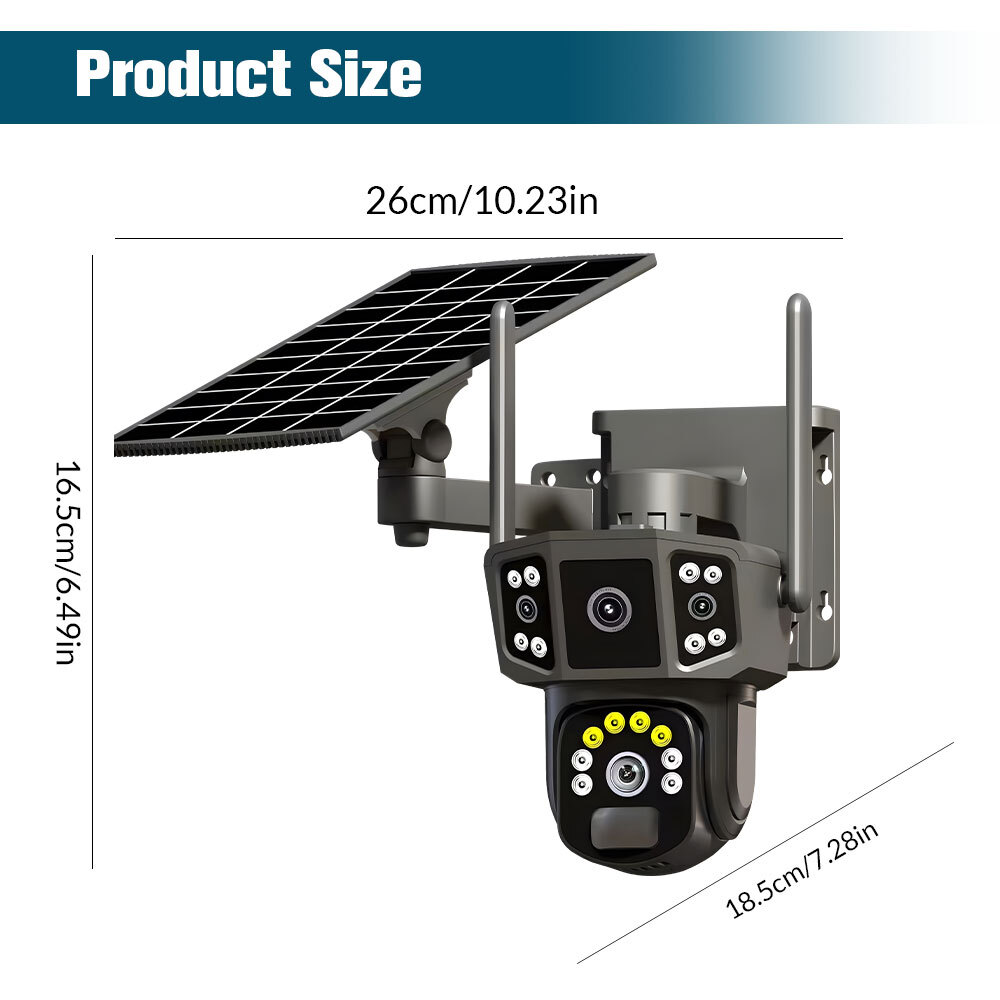9MP4K Dual Screen Solar Camera Outdoor Wireless WiFi PTZ Dual Lens Security
