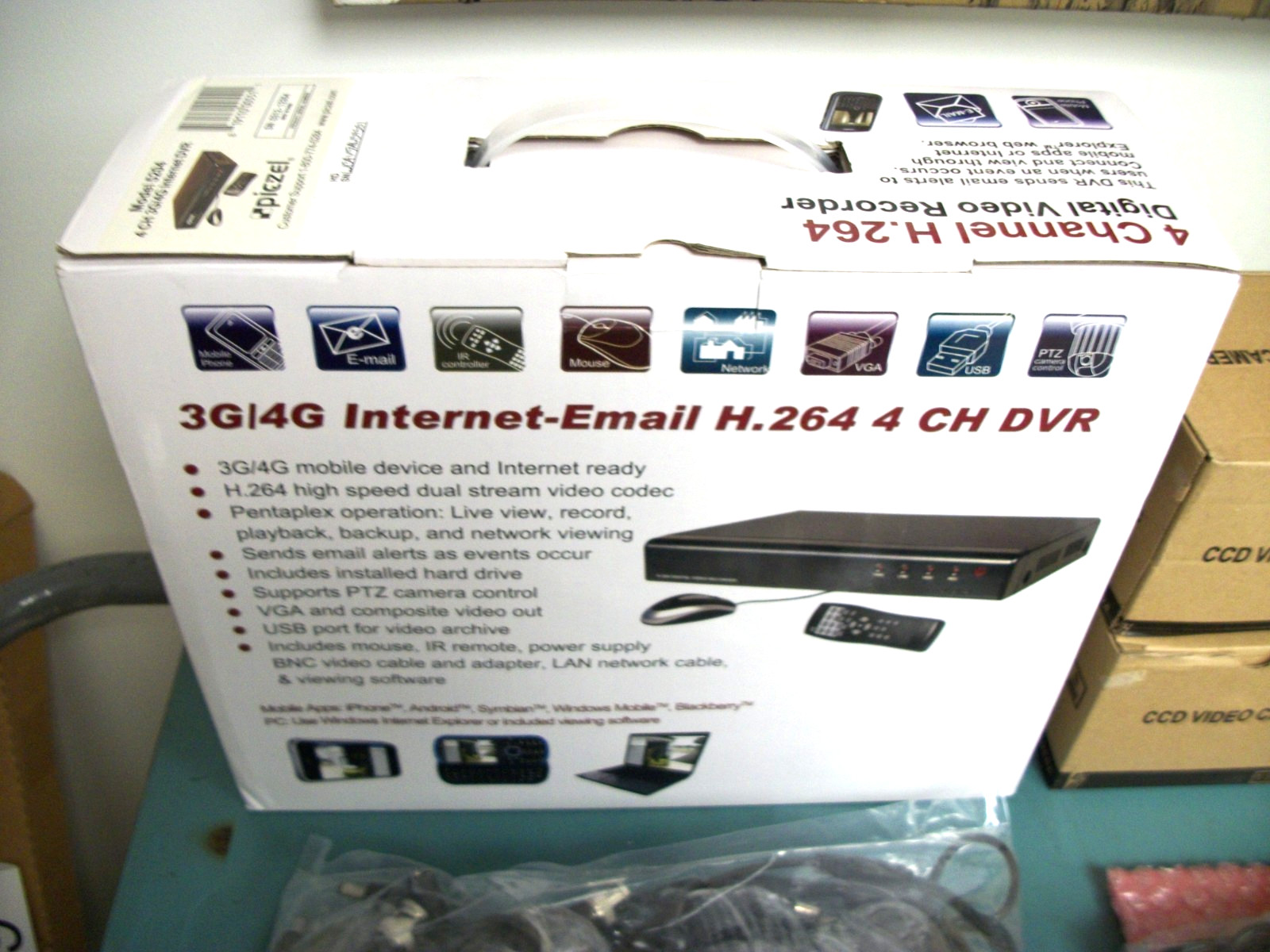 PICZEL 7204 Surveillance System 4CH DVR w/Internet 4 IR Cams & Install Kit – NEW