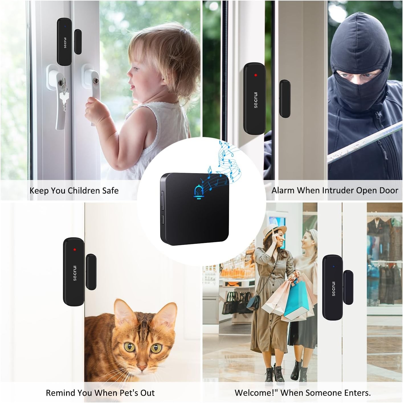 SECRUI Wireless Door Chimes When Entry for 1 sensor 1 receiver, Black