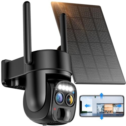 Hawkray Pannel Solar Wireless Outdoor Security Camera， Dual-Lens, 10xZoom, 2K