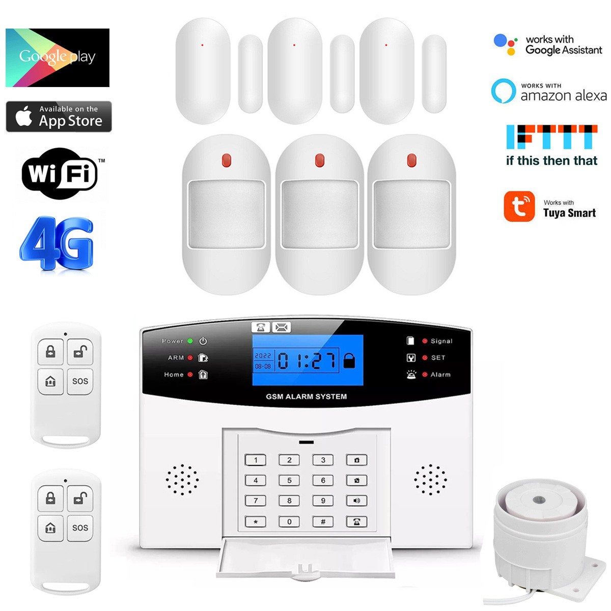 L22 WiFi+4G GSM Wireless Wired Home Security Alarm System+Alexa+Google+TUYA APP