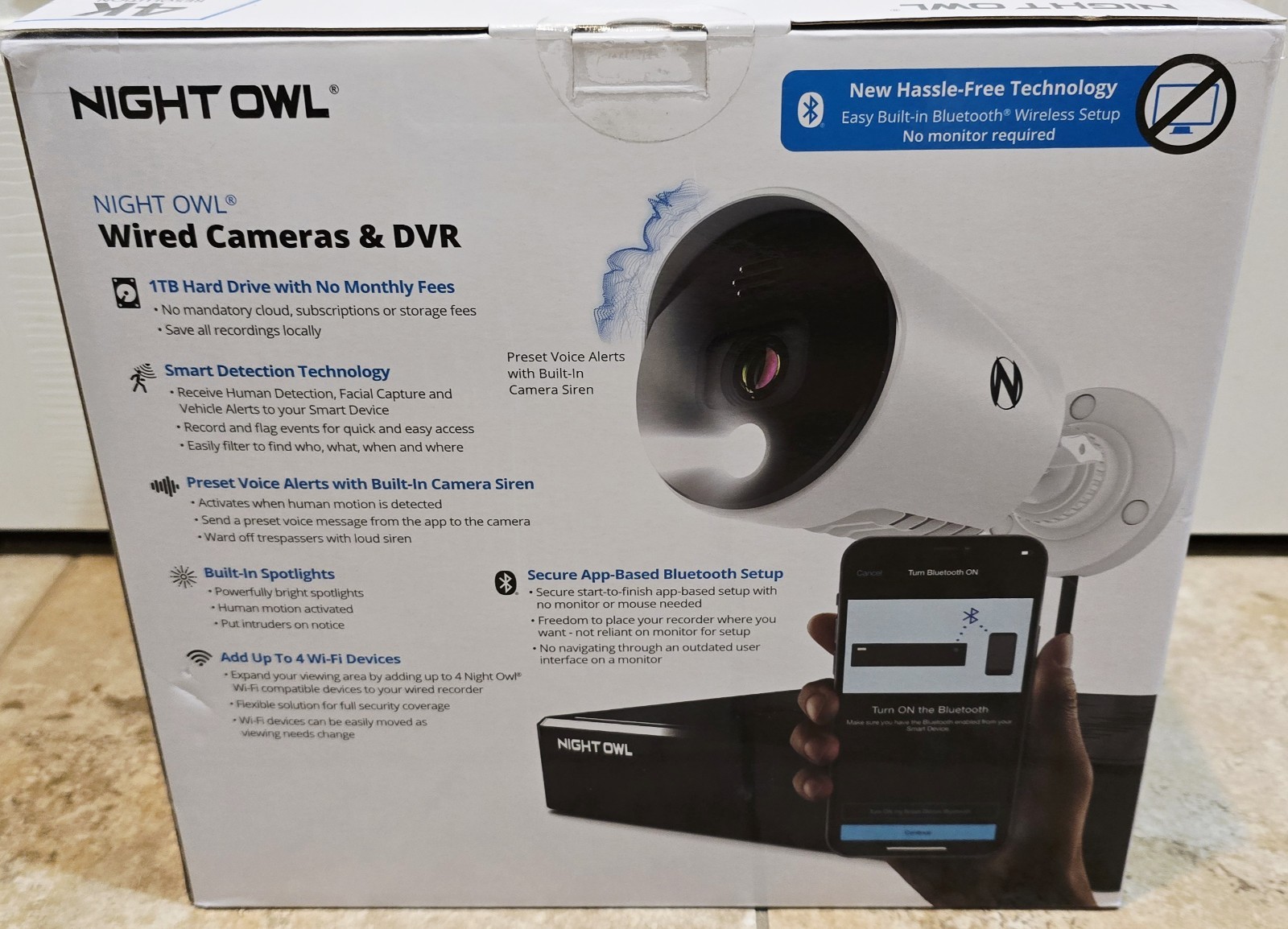 NEW Night Owl 8 Channel 4K Bluetooth DVR w/ 1TB Hard Drive & 4 Wired UHD Cameras