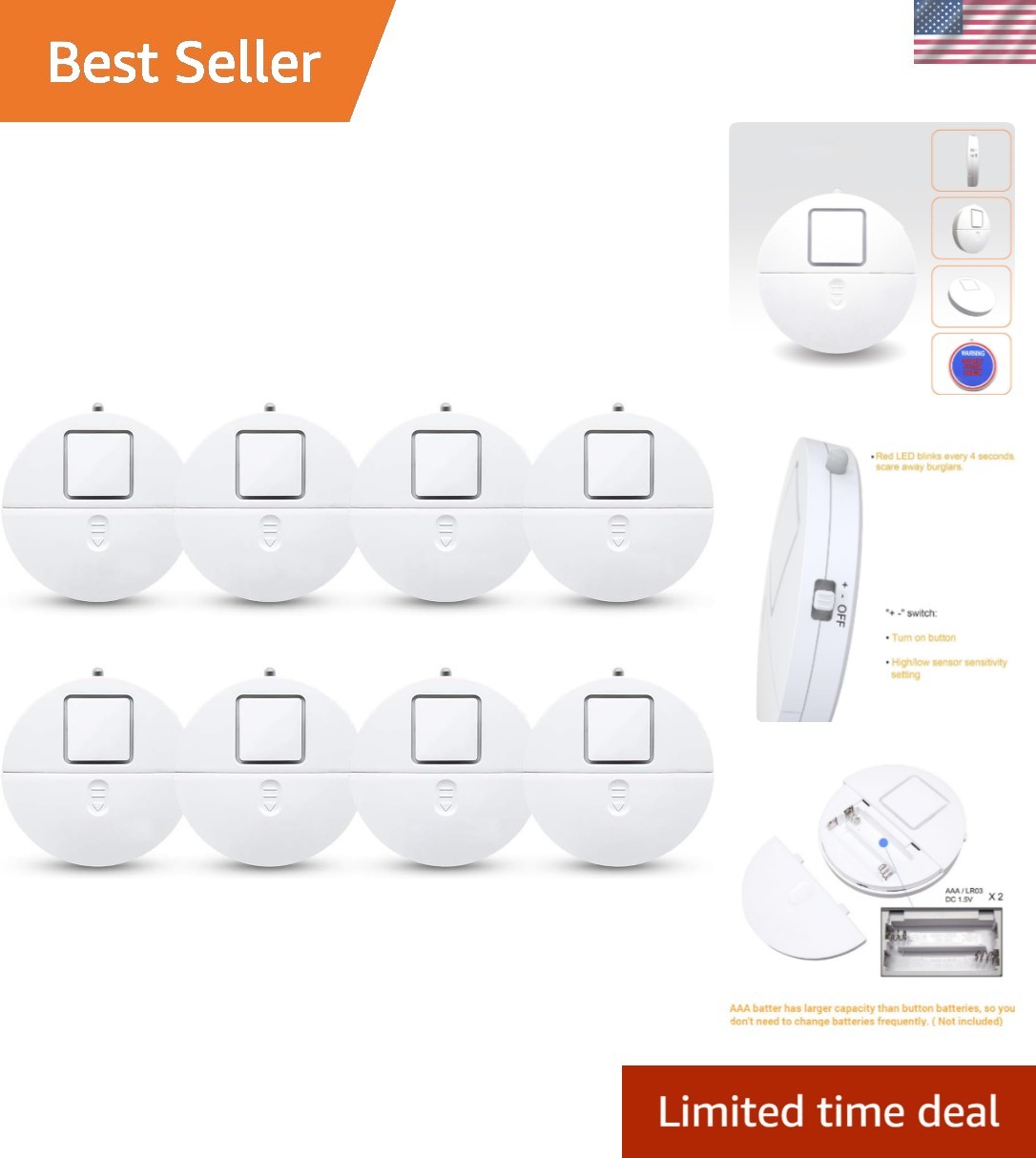 8-Pack Modern Window Alarm with Loud 120dB Alert and Adjustable Sensitivity