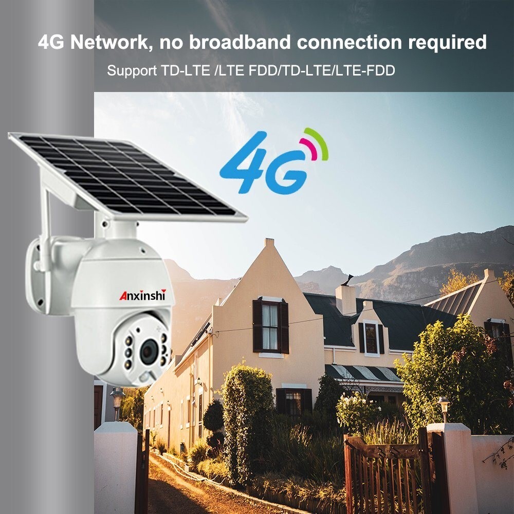 Anxinshi Brand HD 1080P 4G WiFi Solar Panel Battery PTZ CCTV Camera APP UBOX