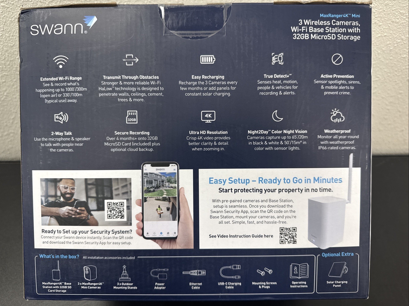 Swann MaxRanger Mini 4K Wireless Security System, 3-Pack