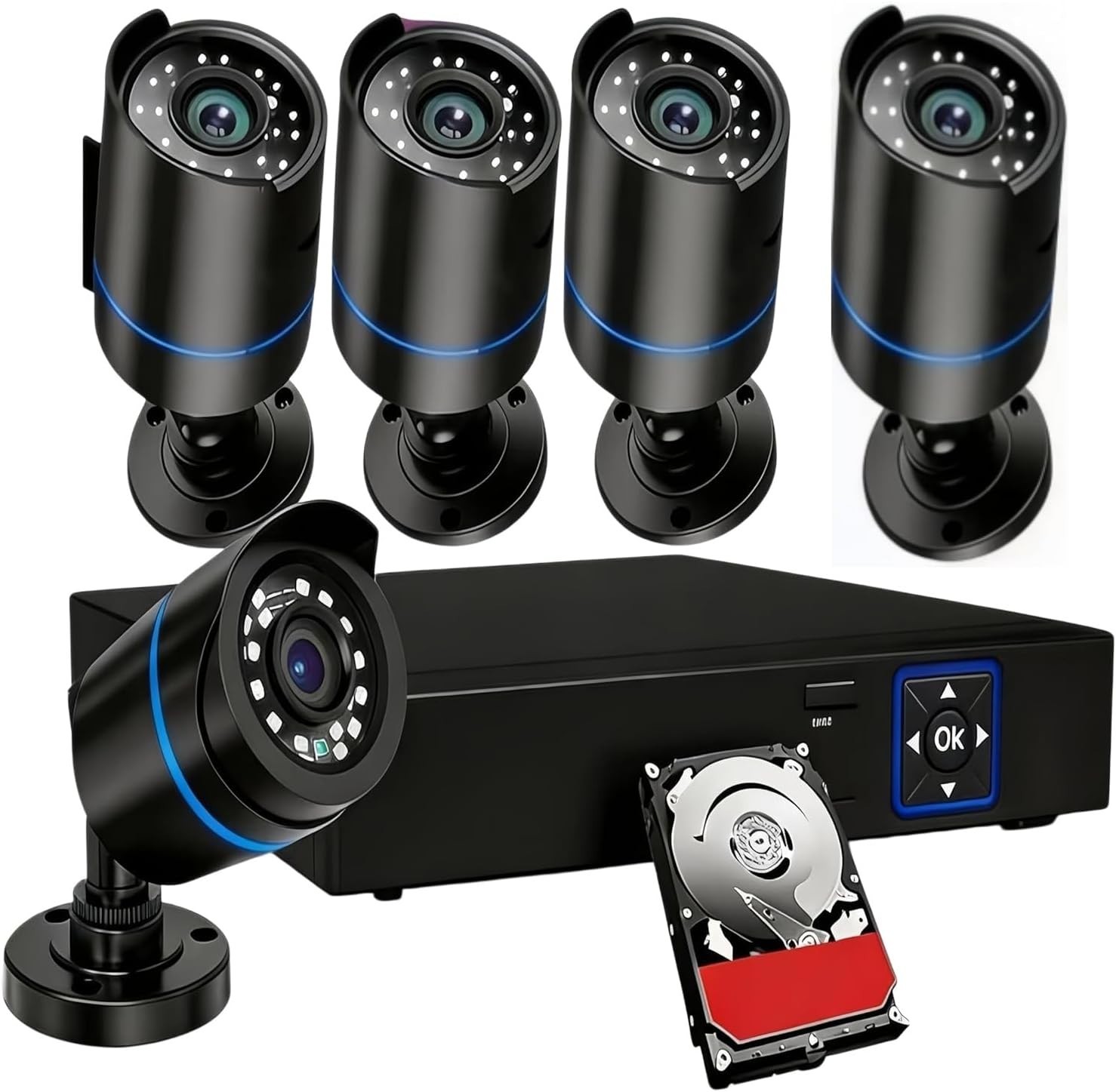 3000TVL Home Security System: 4 Wired 5MP Cameras with Night Vision & AI Dete…
