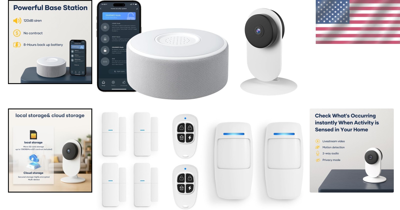 Home Security Alarm System Kit, DIY App Alerts, 15Pc