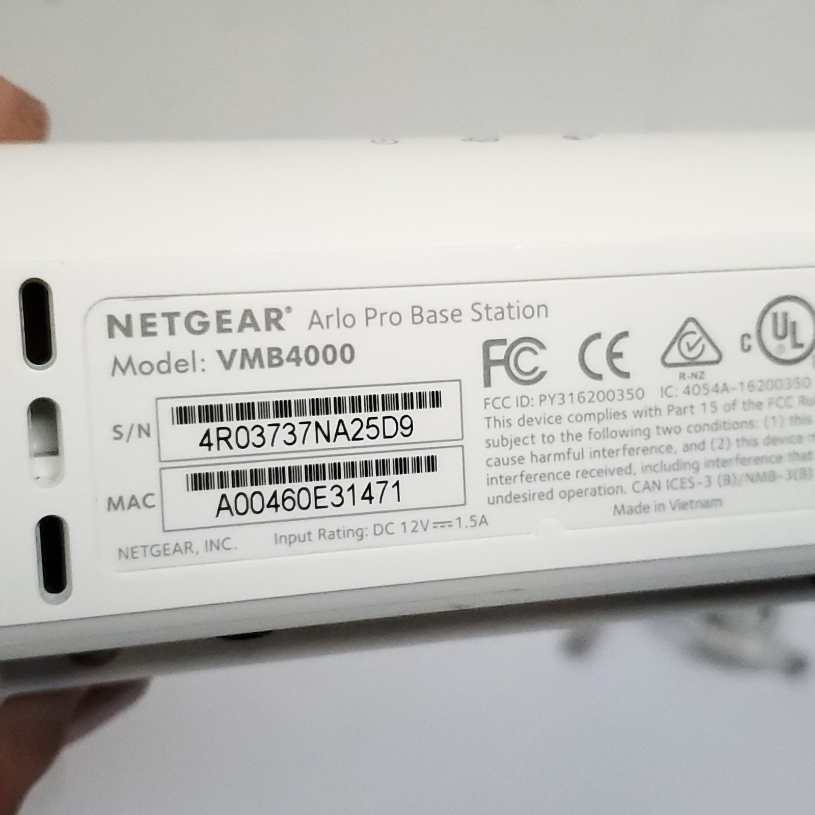 Netgear Arlo Pro Base Station VMB4000 with Power Supply Tested