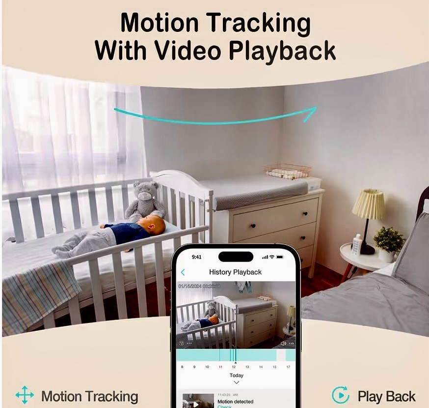 Camera Surveillance Security Recorder Sense-U PTZ Smart 2K Video Baby Monitoring