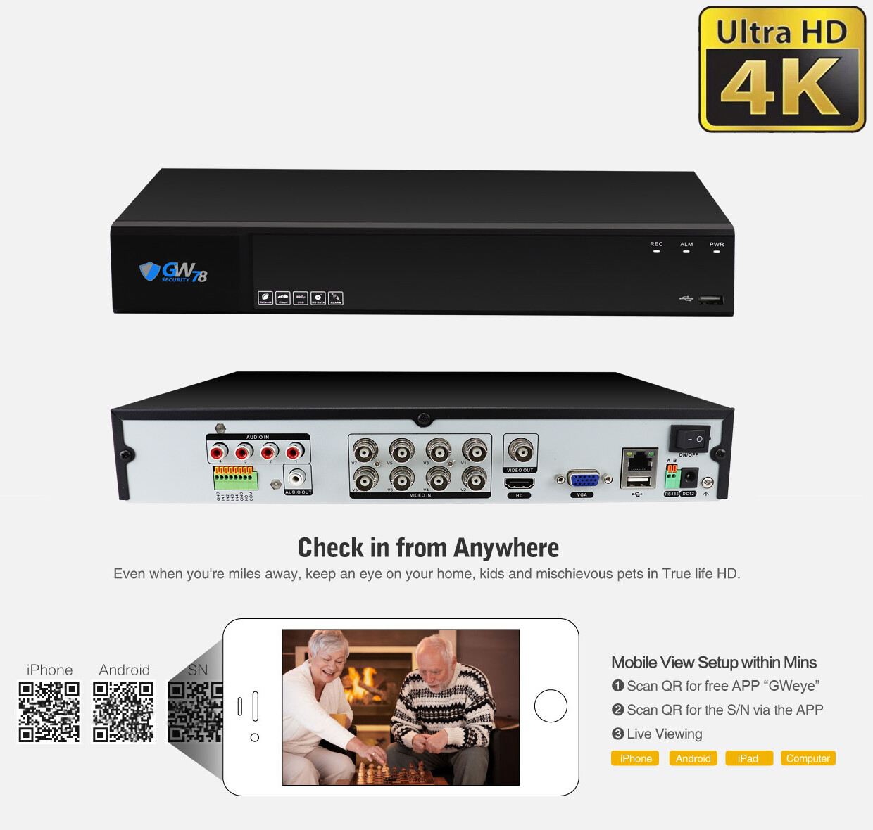 8 Channel DVR (4) 5MP HD 1920p CCTV Weatherproof Bullet Security Camera System