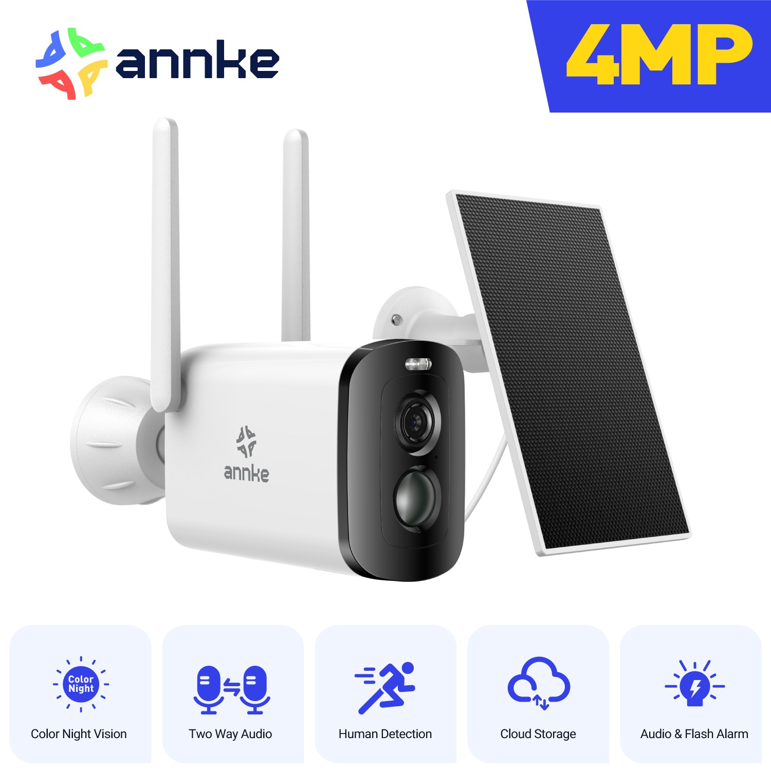 ANNKE Solar Battery Powered Wireless Security Camera WIFI Outdoor Color Night AI