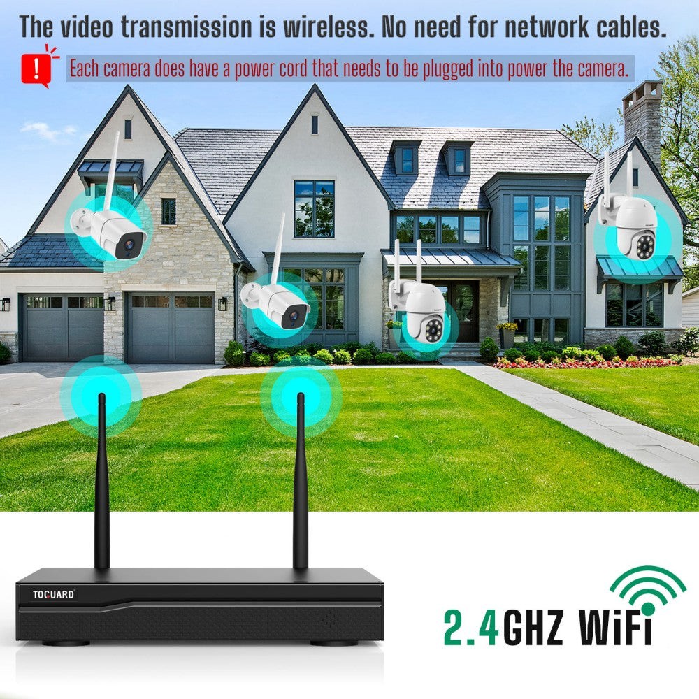 TOGUARD 3MP 8CH NVR Wireless WiFi PTZ Bullet Security Camera CCTV System 1TB HDD