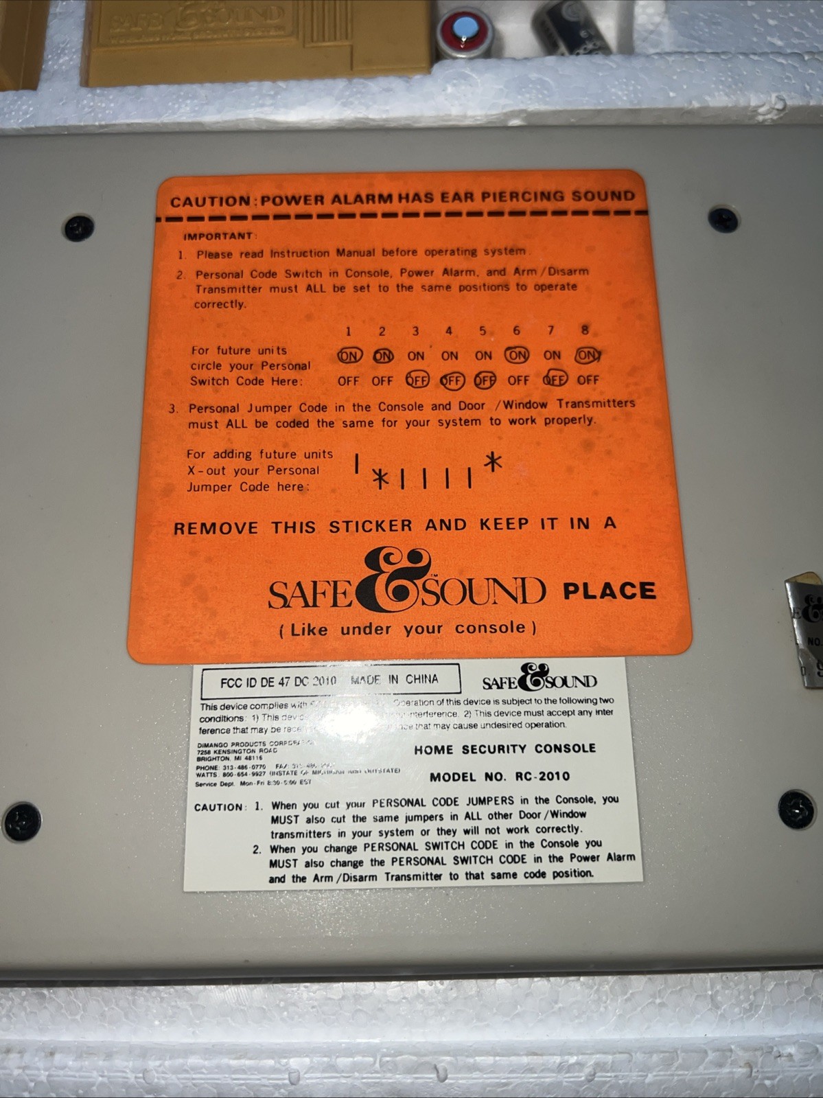 Vintage Dimango Safe and Sound Wireless Home Security System RC2000
