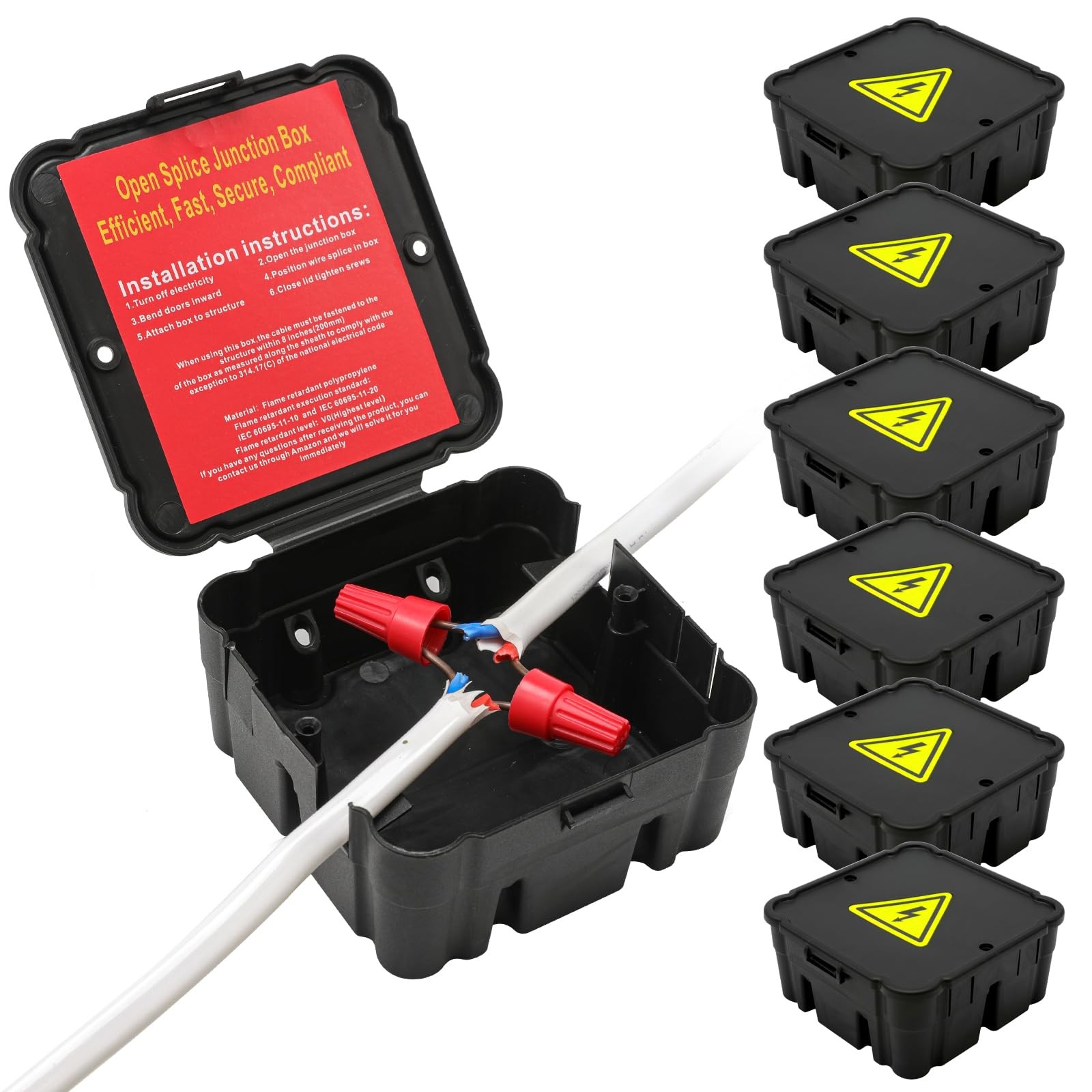 Black Open Splice Junction Box (6 Pack)，Open Splices Repair black