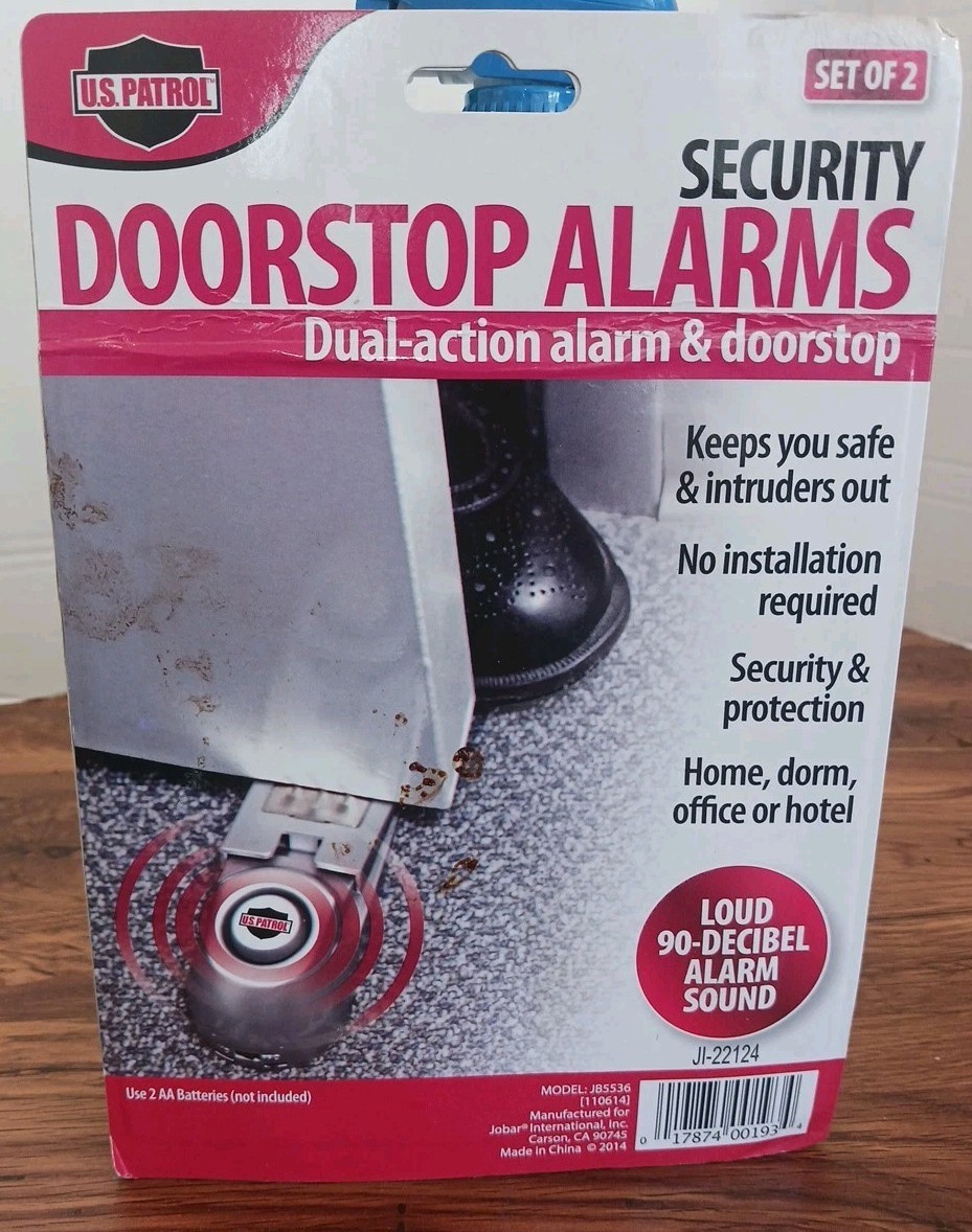New Never Opened. Security doorstop alarm by US Patrol set of 2. Loud 90db alarm