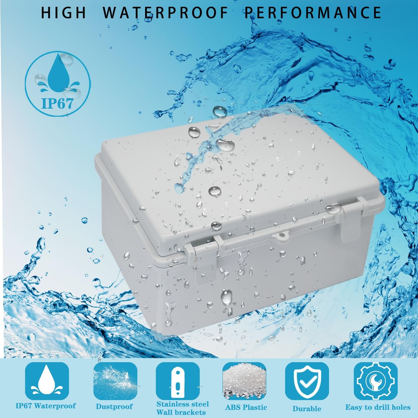 YETLEBOX Waterproof Outdoor Electrical Box 8.7″ x 6.7″ x 4.3″ 1pc, Grey