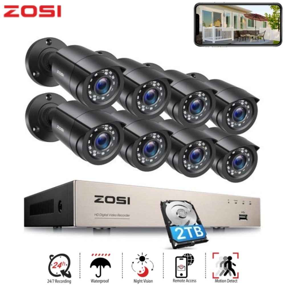 ZOSI 5MP Lite HDMI 8CH DVR 1080P H.265+ CCTV Security Camera System 1TB Outdoor