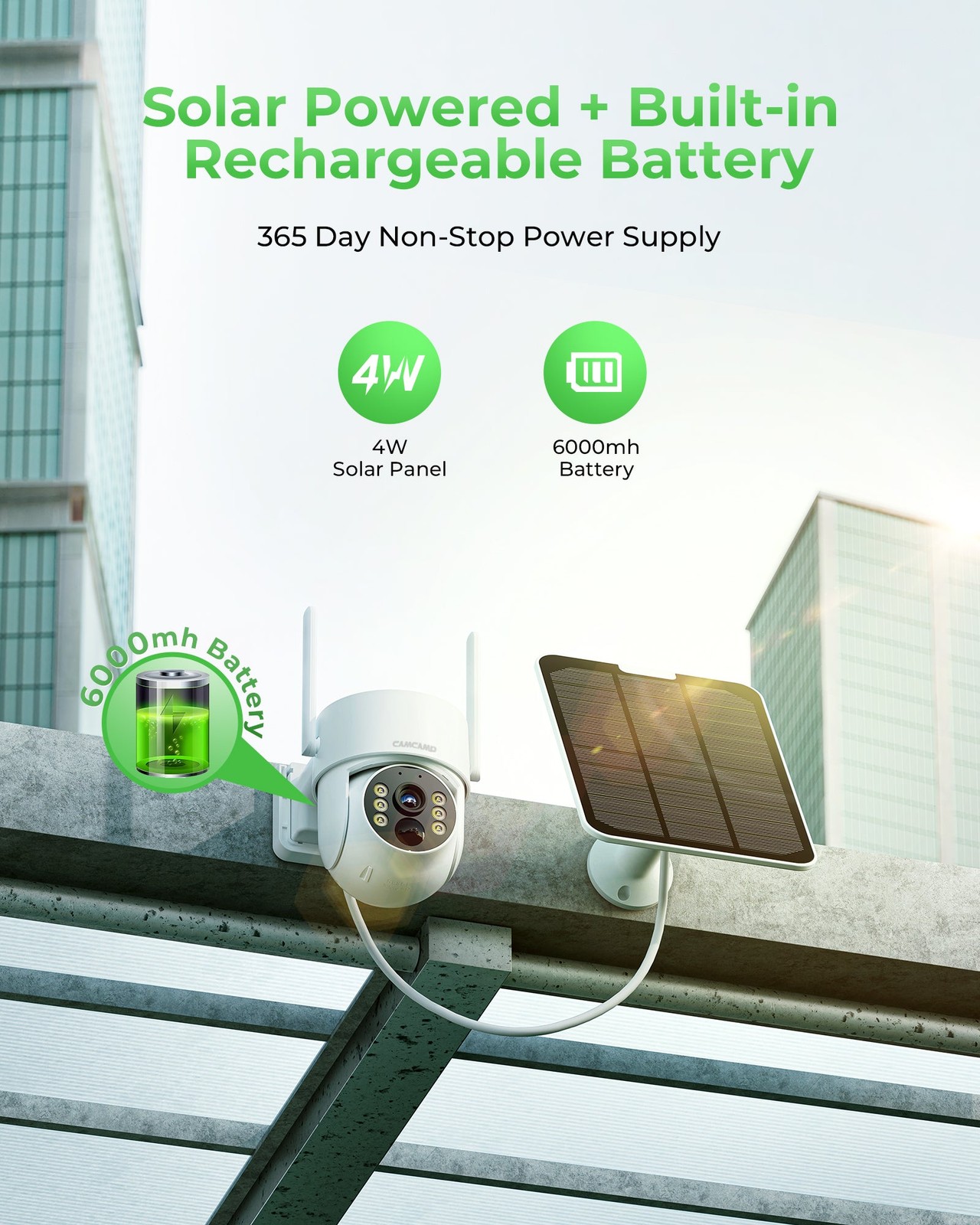 Solar Powered Security Camera System Wireless Outdoor with Monitor PT 360° 500Gb