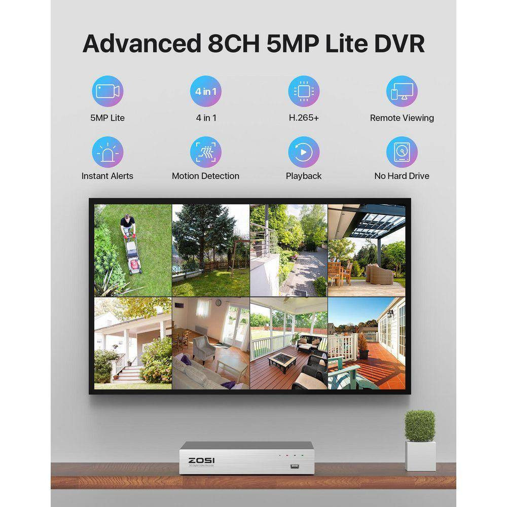8-Channel H. 265+ 2MP DVR Home Security Camera System with 6 1080P FHD Wired Out