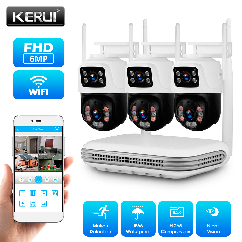 KERUI Security Camera System Outdoor Wireless Audio Wi-Fi Home CCTV 6MP 8CH NVR