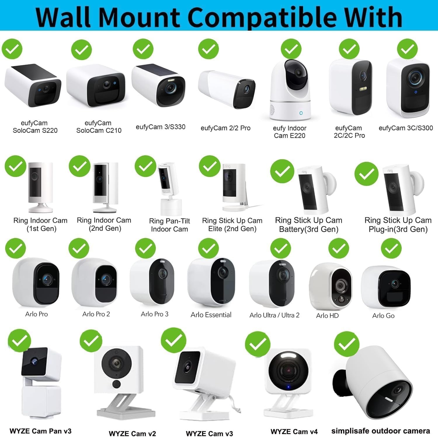 2 Pack Universal Camera Wall Mounts – Adjustable & Waterproof for Arlo & Ring