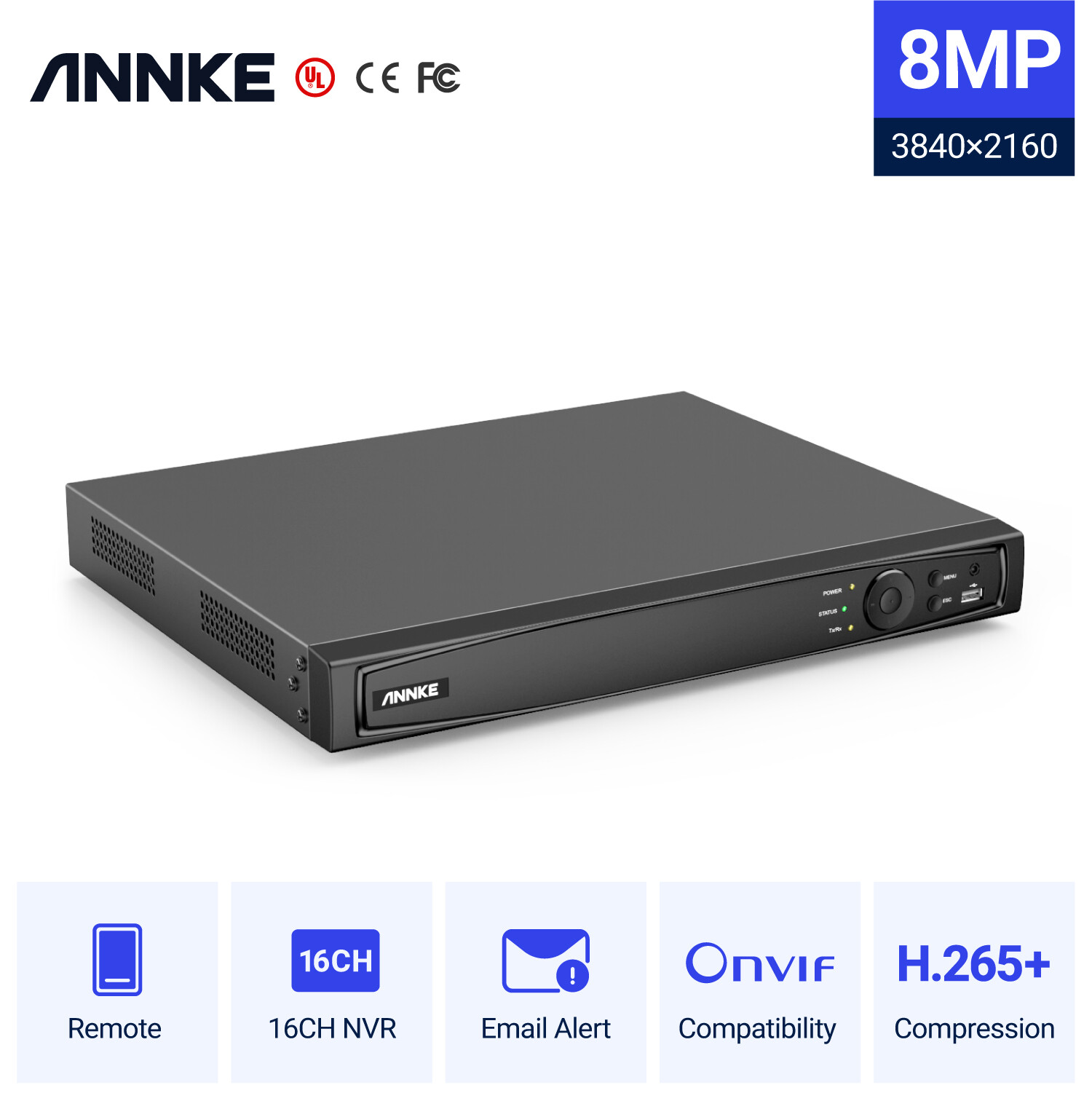 ANNKE 8MP 16CH NVR POE Security Video Recorder System IP Network P2P H.265+